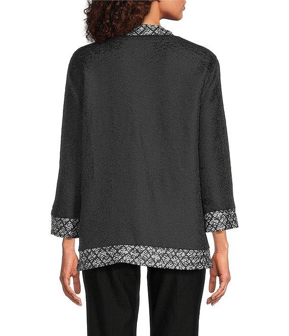 Ali Miles Textured Woven Abstract Print 3/4 Sleeve Reversible Jacket Product Image