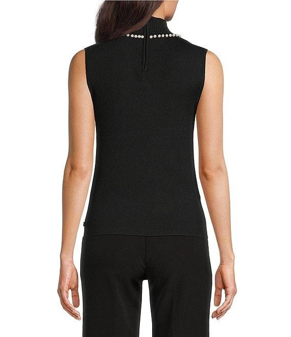 KARL LAGERFELD PARIS Knit Mock Neck Sleeveless Pearl Detail Top Product Image