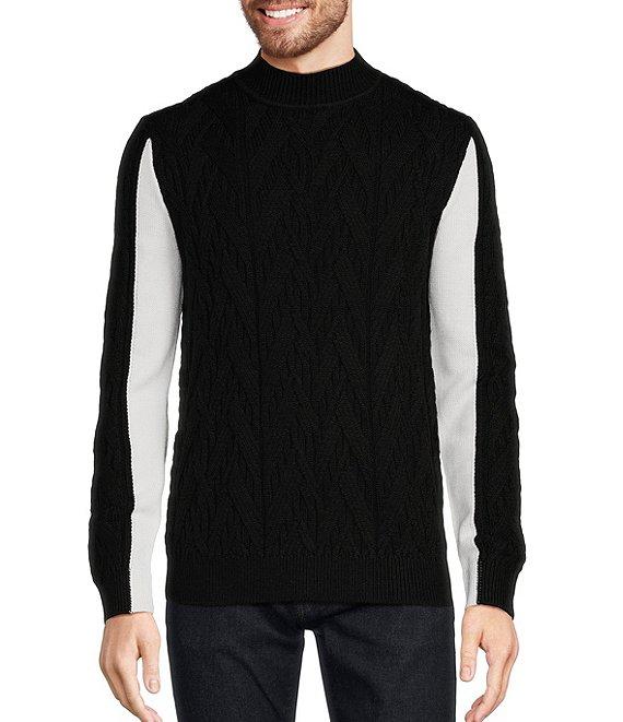 Murano Inflorescence Collection Color Block Textured Mock Neck Wool Blend Sweater Product Image
