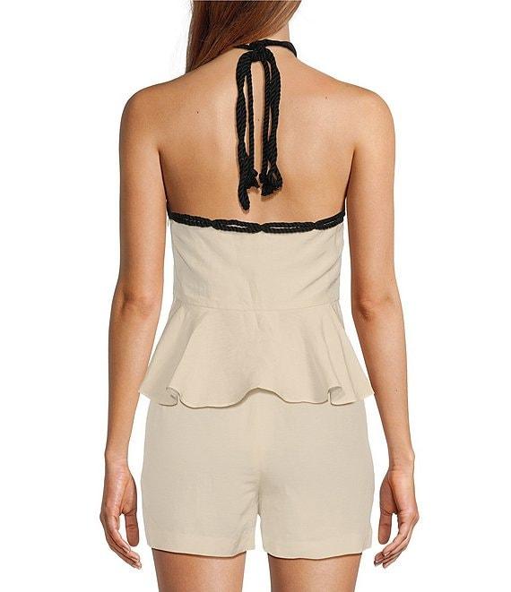 Antonio Melani Coordinating Sandy Linen Blend Rope Halter Peplum Blouse Product Image
