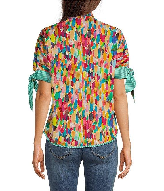 Tru Luxe Jeans Abstract Print Poplin Elbow Sleeve Banded With Tie Camp Shirt Product Image