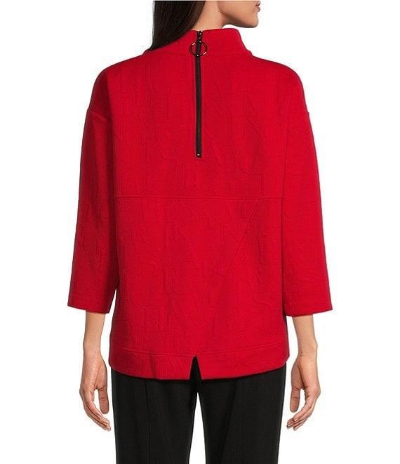 Ali Miles Knit Jacquard Button Detail Mock Neck 3/4 Sleeve Tunic Product Image