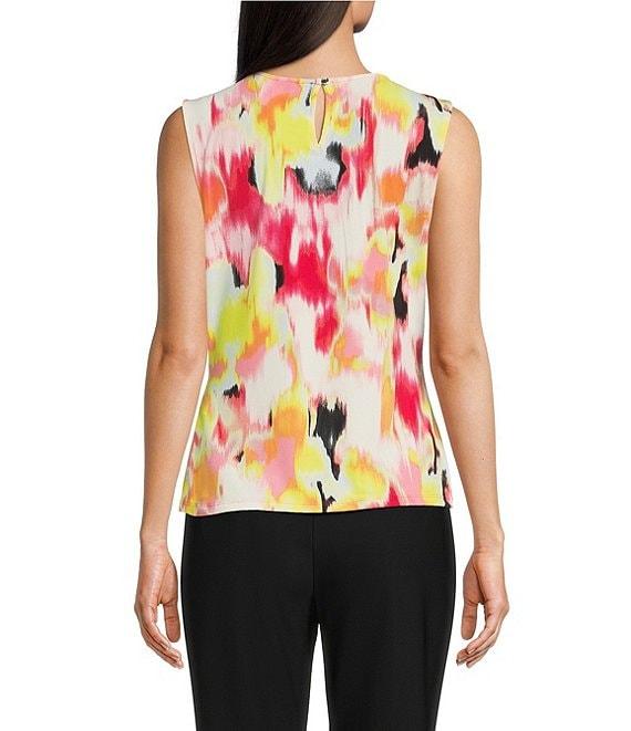 DKNY By Donna Karan Printed Jersey Ruched Crew Neck Sleeveless Top Product Image