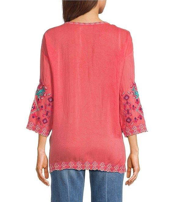 JOHNNY WAS Brixley Embroidered Round Neck 3/4 Sleeve Tunic Product Image