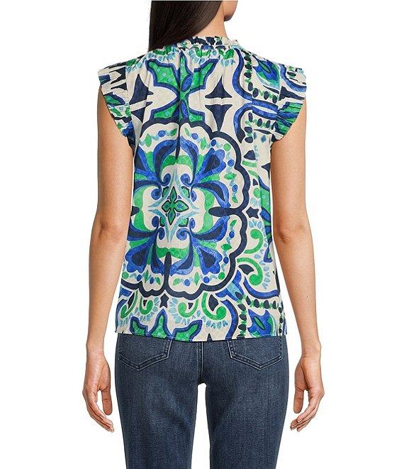 Current Air Split V-Neck Cap Sleeve Coordinating Woven Blouse Product Image