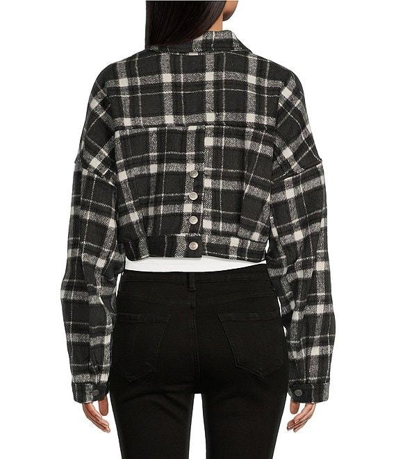 Double Zero Long Sleeve Dark Plaid Cropped Jacket Product Image