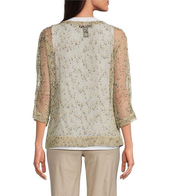 Ali Miles Mesh Woven V-Neck Elbow Sleeve Jacket Product Image