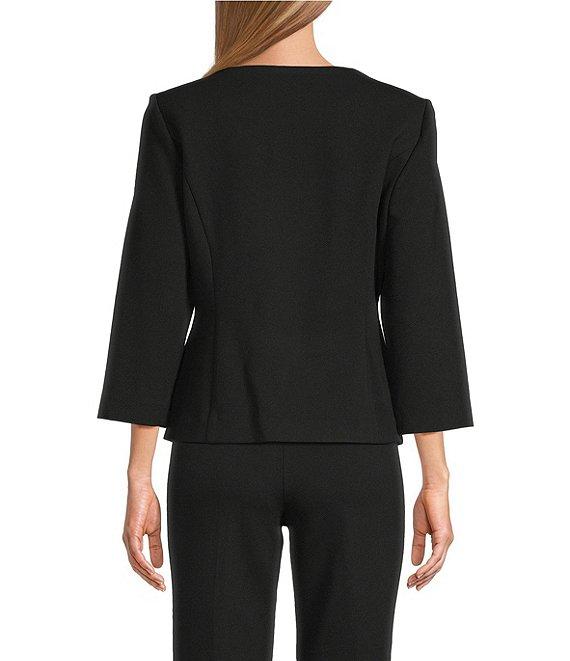 Investments Petite Size Boat Neck Button Front 3/4 Sleeve Pique Jacket Product Image