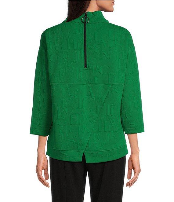 Ali Miles Knit Jacquard Button Detail Mock Neck 3/4 Sleeve Tunic Product Image