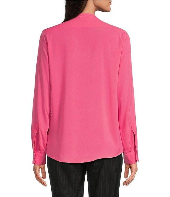 Calvin Klein Crew Neck Roll Sleeve Button Front Blouse Product Image