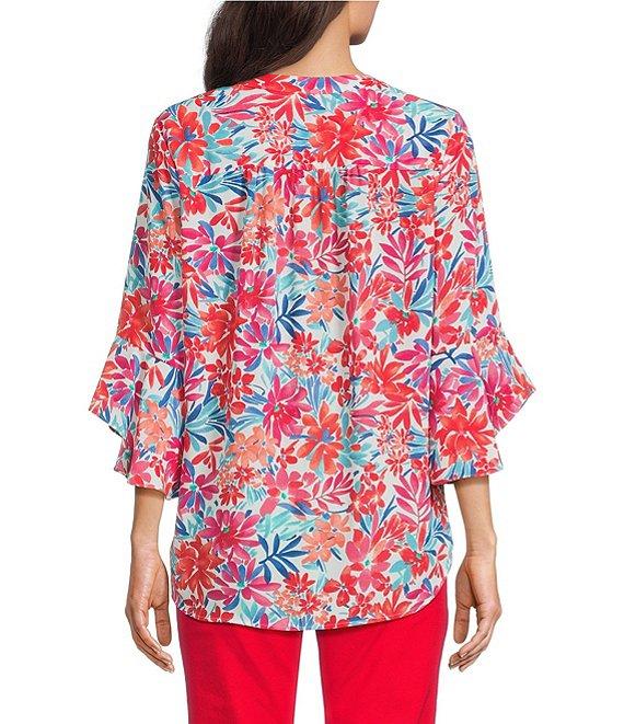 Jones New York Floral Printed V-Neck Flare Sleeve Tunic Product Image