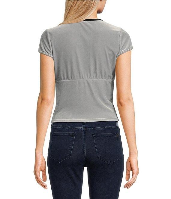 Moa Moa Short Sleeves V-Neck Velvet Top Product Image