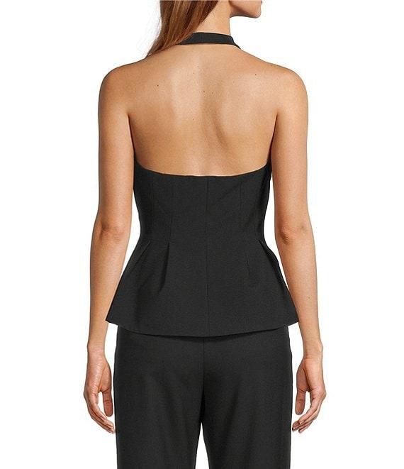 Antonio Melani Danielle Stretch Button Front Sleeveless Halter V-Neckline Peplum Vest Product Image