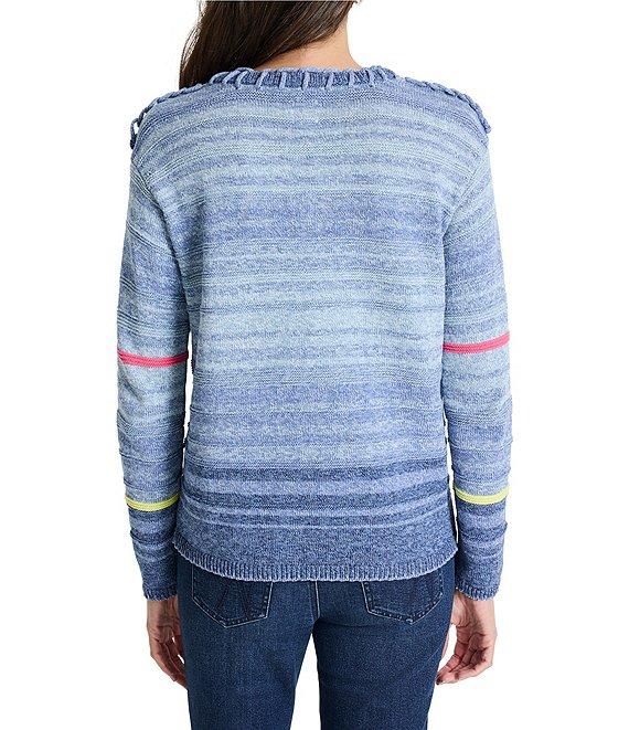 NIC + ZOE Denim Days Knit V-Neck Long Sleeve Dropped Shoulder Sweater Product Image