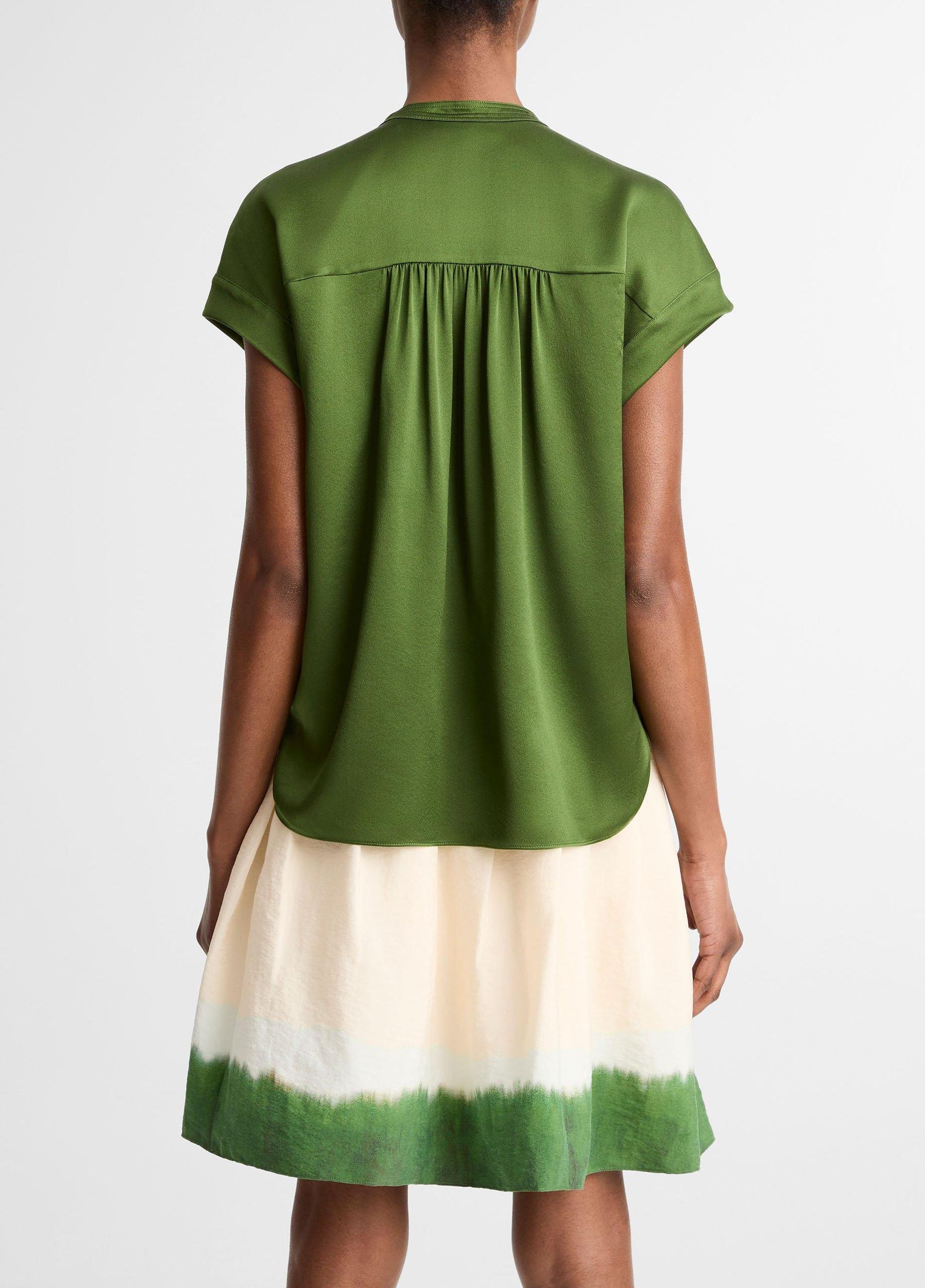 Silk Gathered Cap-Sleeve Blouse Product Image