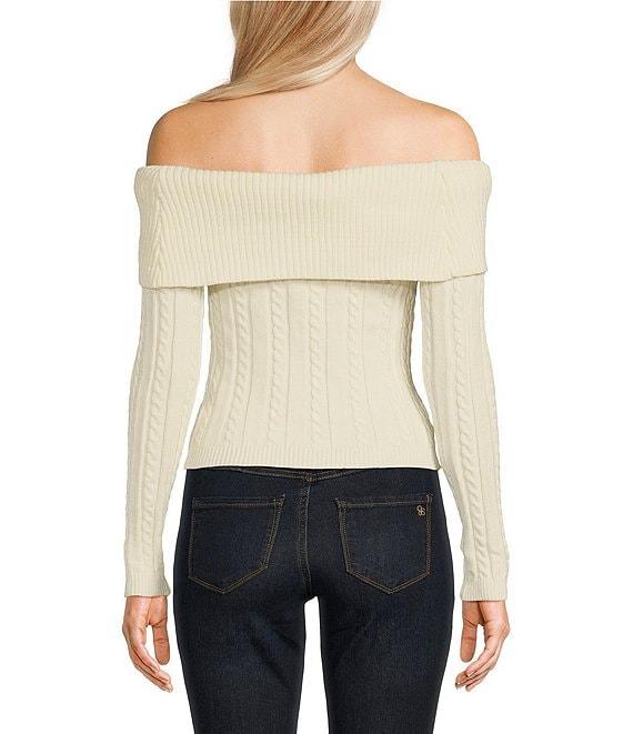 Say What Off The Shoulder Long Sleeve Cable Knit Top Product Image