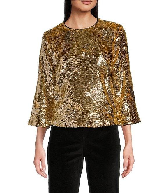 FRANCES VALENTINE Taylor Floral Sequin Bracelet Sleeve Top Product Image