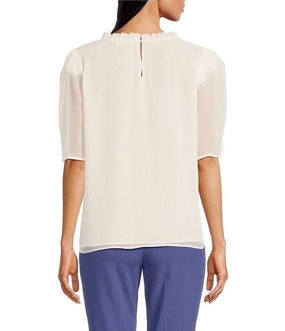 Calvin Klein Chiffon Ruffle Mock Neck Puff Sleeve Blouse Product Image