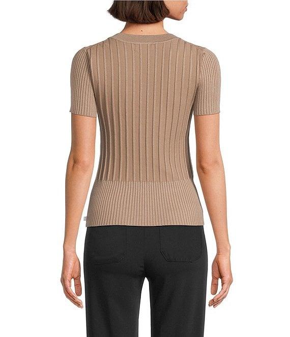 KARL LAGERFELD PARIS Knit Round Neck Short Sleeve Top Product Image