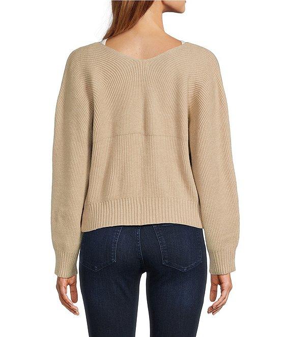 Sugarlips Ribbed Knit V-Neck Long Sleeve Front Hook Cardigan Product Image