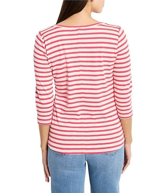 NIC + ZOE Knit Stripe Boat Neck 3/4 Sleeve Tee Product Image