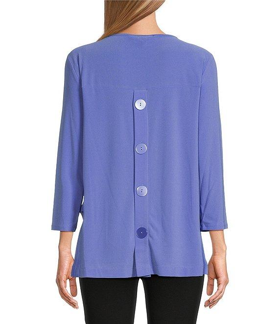 Slim Factor by Investments Crew Neckline High-Low Hem Back Button Top Product Image