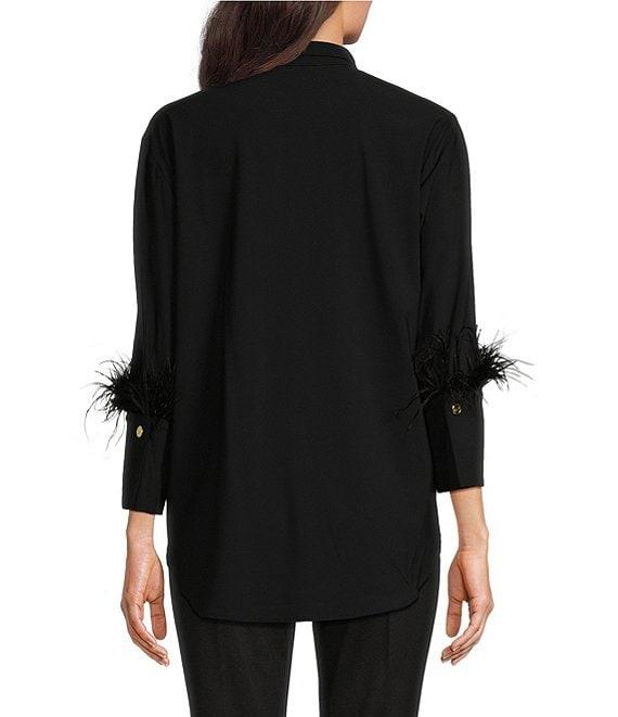 Jude Connally Belinda Feather Print Jude Cloth Stretch Knit Wrinkle-Free Stand Collar 3/4 Sleeve Top Product Image