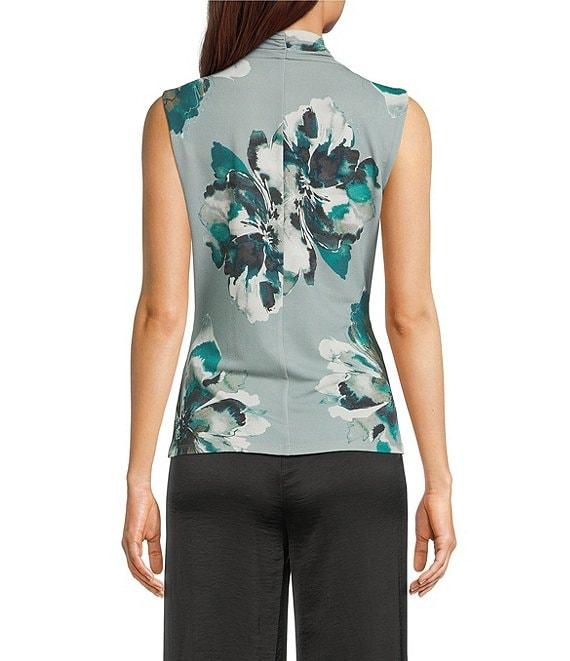 Donna Karan Floral Sleeveless Novelty Bar Faux Wrap Top Product Image