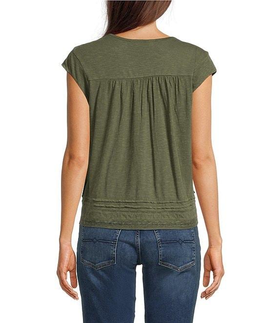 Lucky Brand Knit Lace V-Neck Short Sleeve Top Product Image