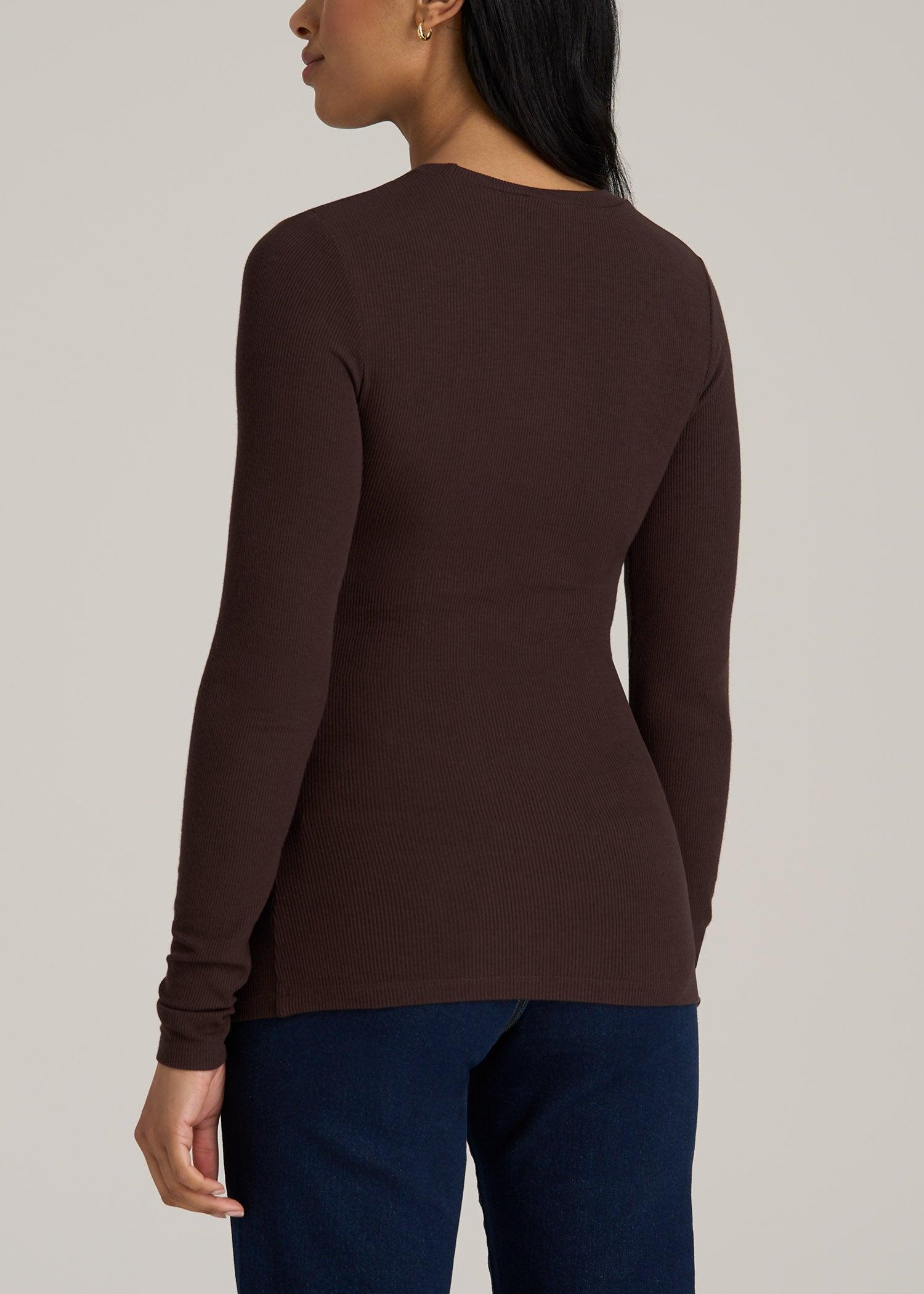 FITTED Ribbed Long Sleeve Tee for Tall Women in Espresso Female Product Image