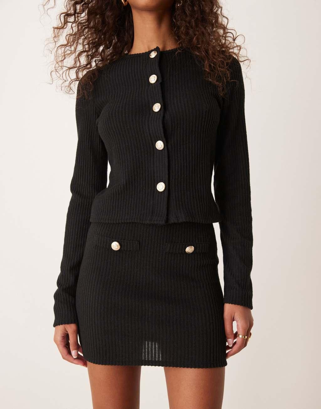 ASOS DESIGN brushed rib mini skirt in black - part of a set Product Image