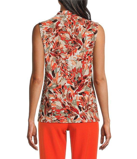 Kasper Printed Pleat V-Neck Sleeveless Top Product Image