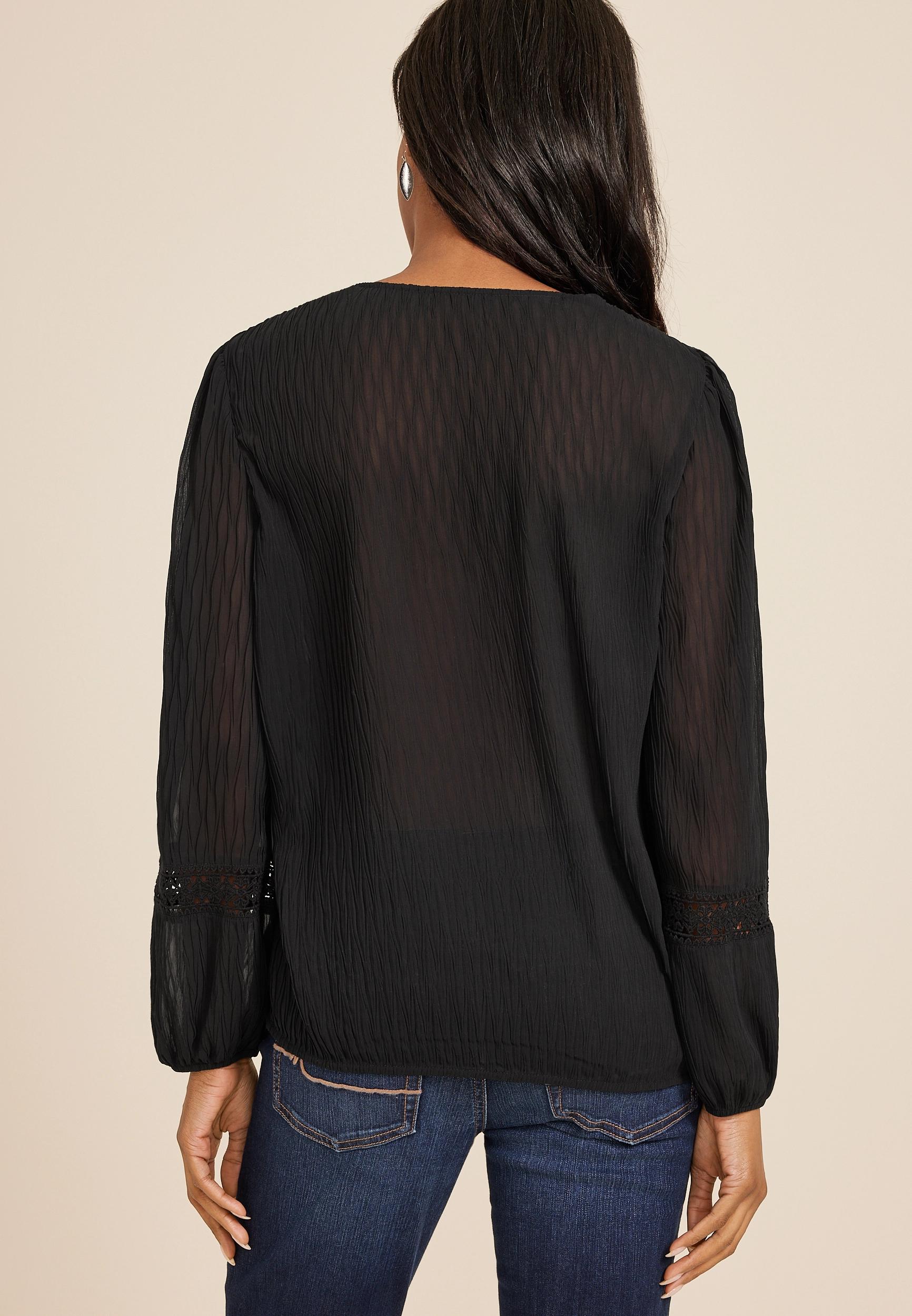 Crochet Trim V Neck Blouse Product Image