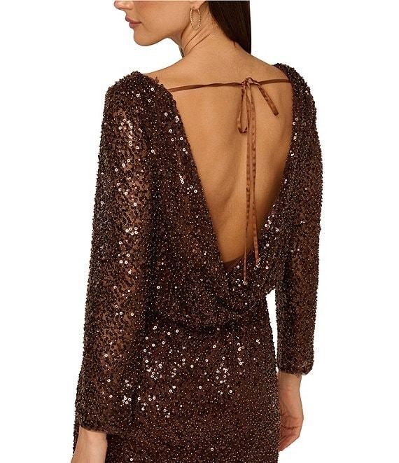 Adriana by Adrianna Papell Sequin Boat Neck Long Sleeve Blouson Bodice Mini Dress Product Image