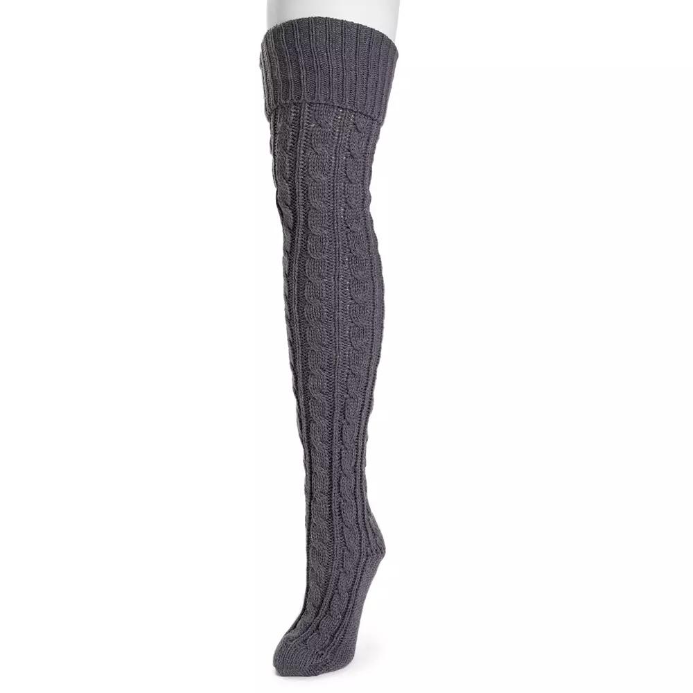 Women's MUK LUKS Cable Knit Over-the-Knee Socks, Gray Product Image