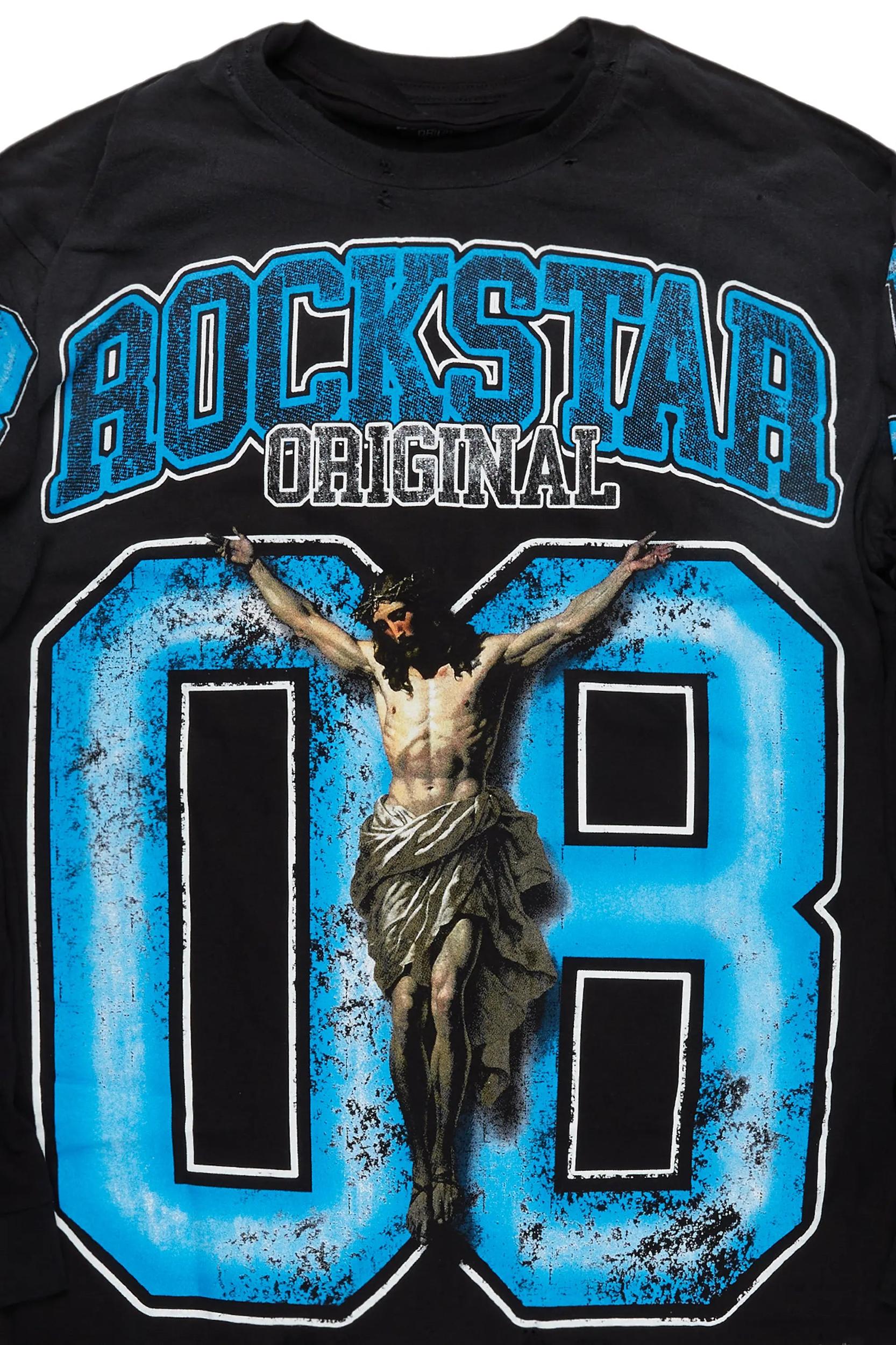 Tariqa Black/Blue Double Layer Graphic T-Shirt Female Product Image