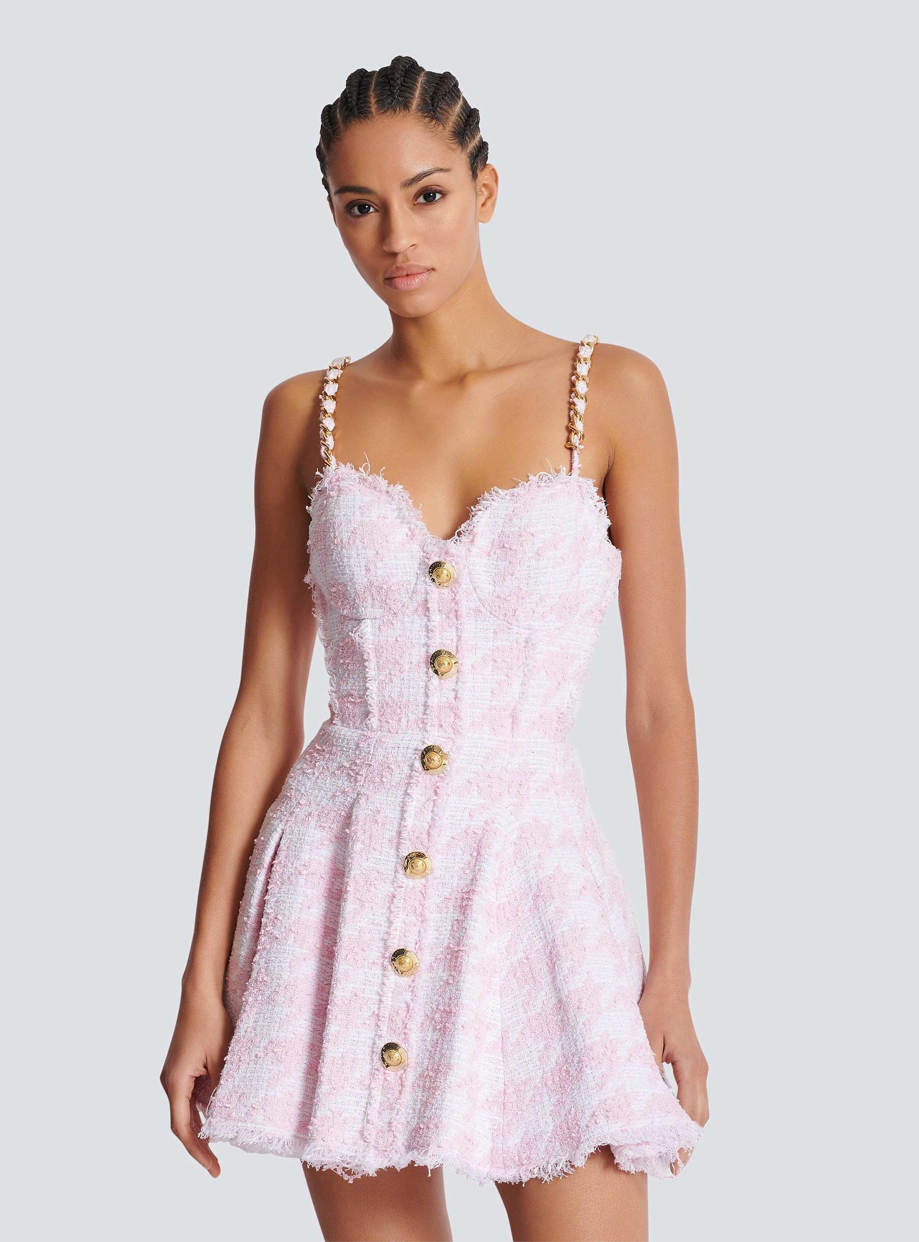 Strappy houndstooth tweed A-line dress  Product Image