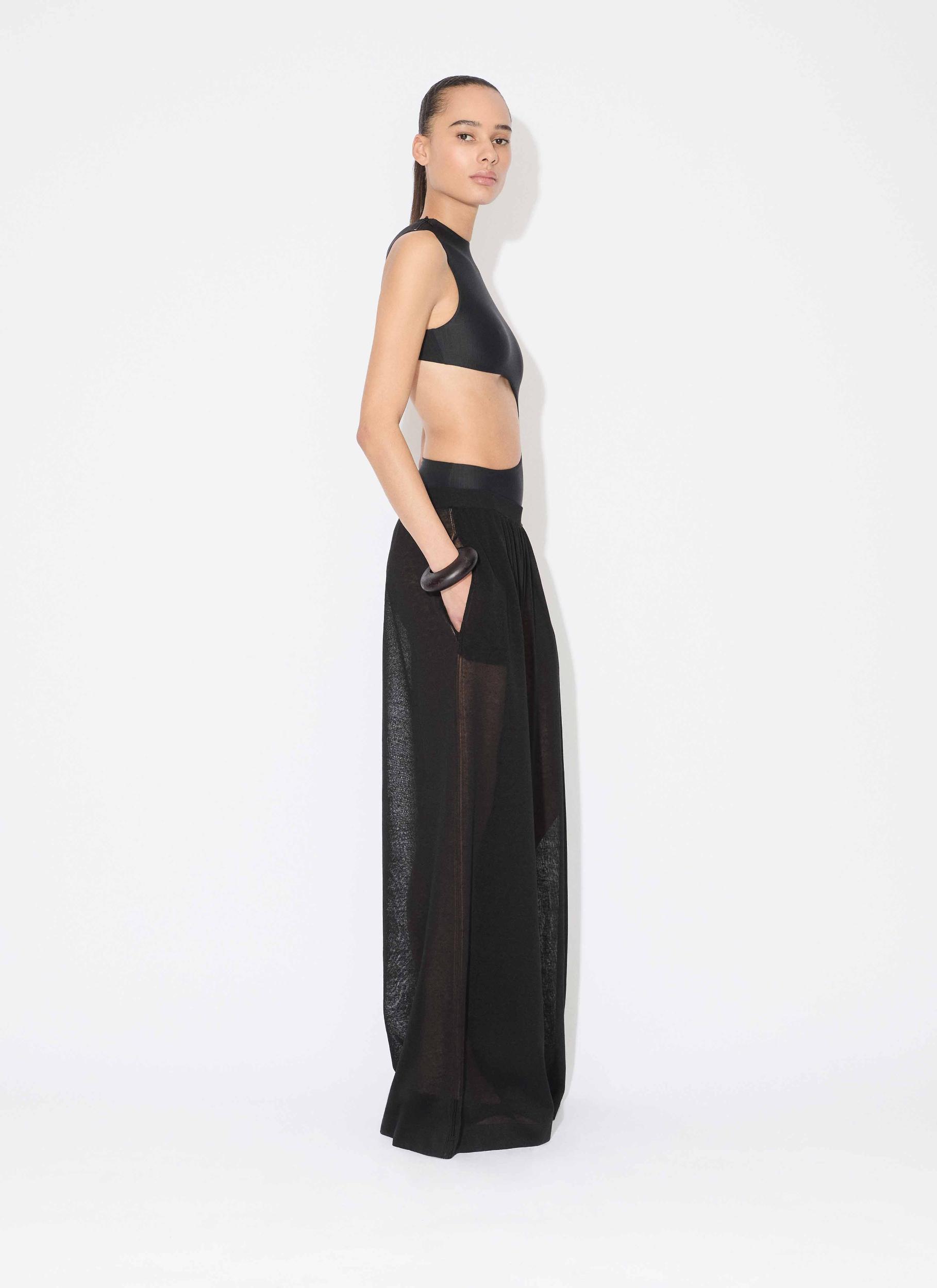 BLACK SILK LINEN KNIT PANTS Product Image