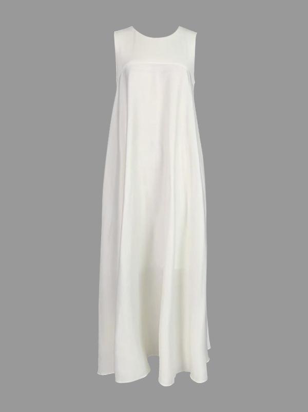 Loose Sleeveless Pockets Solid Color Split-Joint Round-Neck Maxi Dresses Product Image