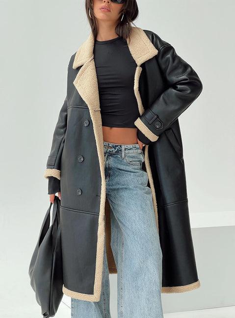 Day 'n' Night Longline Shearling Coat Black Product Image