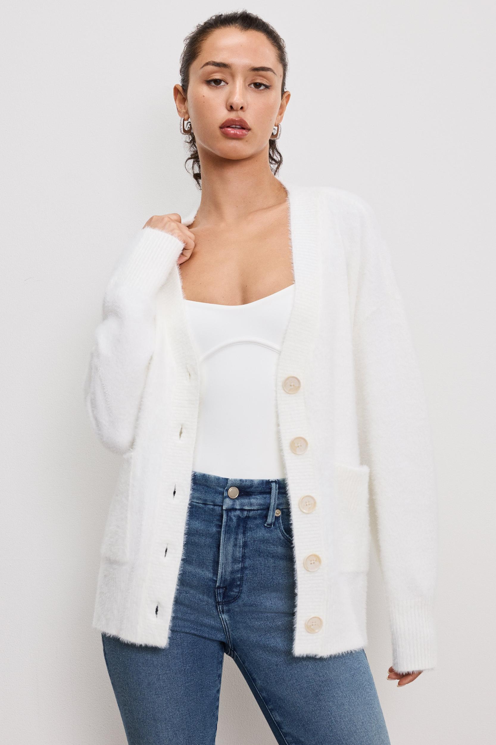 OVERSIZED PLUSH CARDIGAN | CLOUD WHITE Product Image