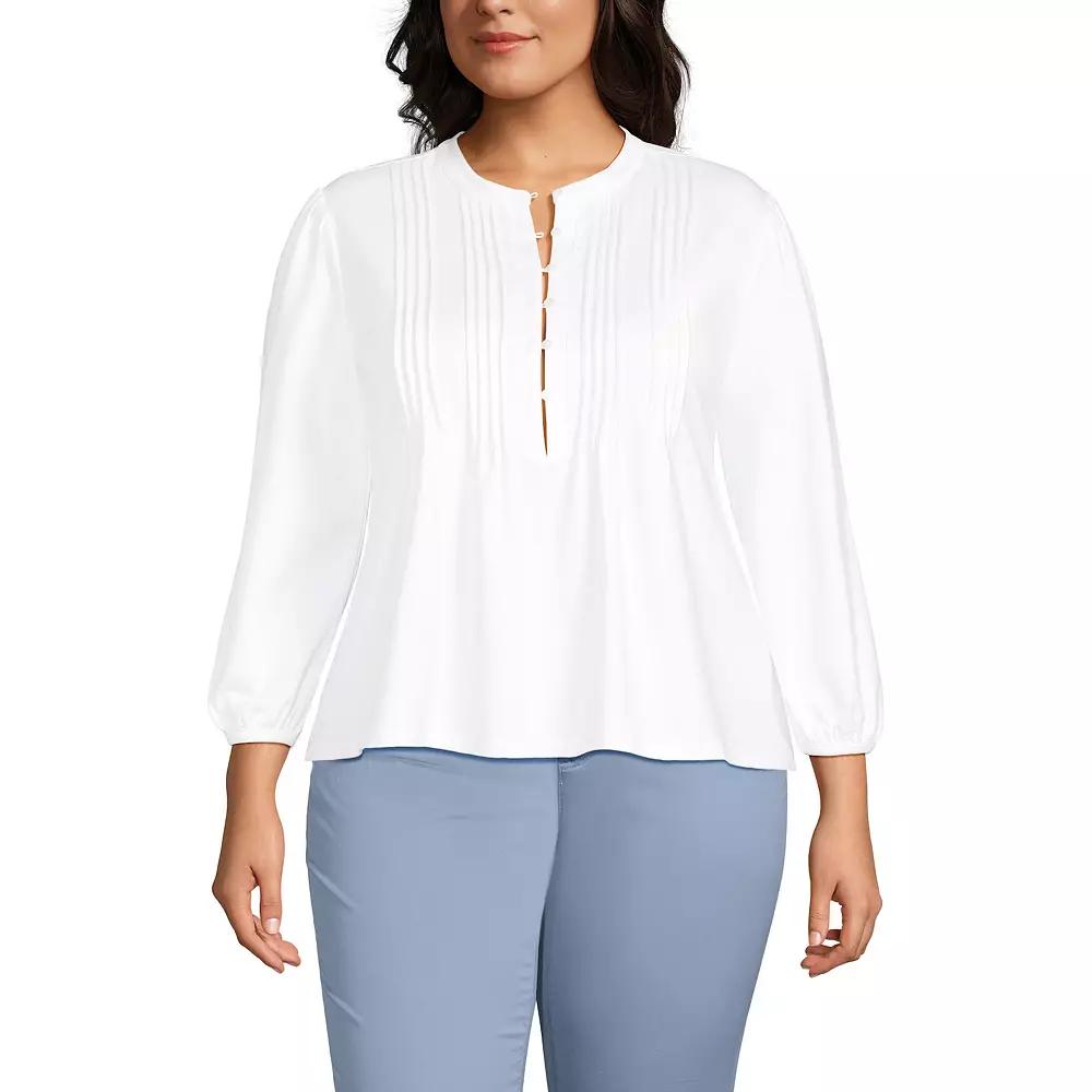Plus Size Lands' End Lightweight Jersey Button Pintuck Top, Women's, Size: 1XL, Blue Pin Dot Product Image