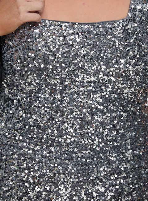 Miss Me Sequin Mini Dress Silver Curve Product Image