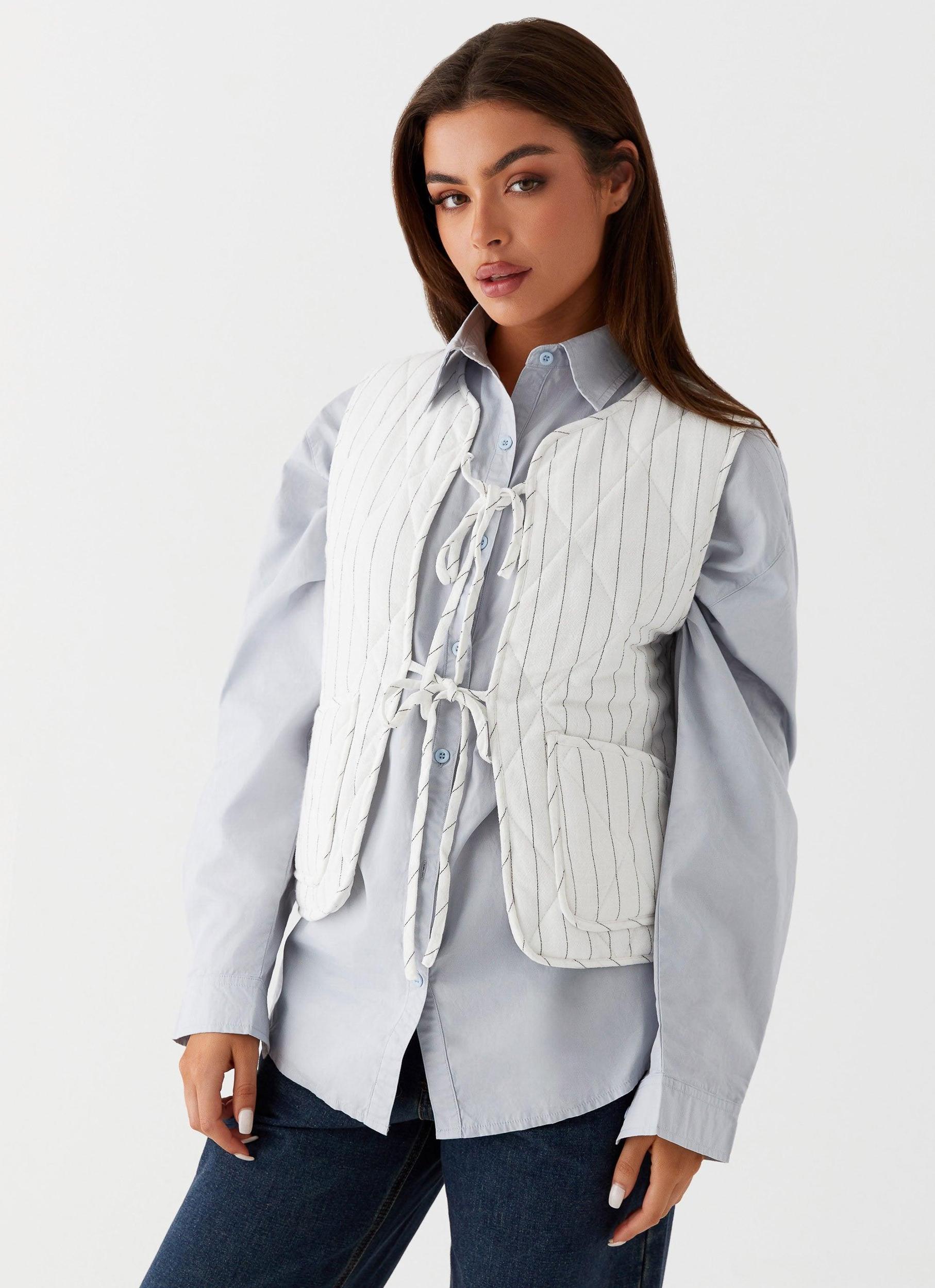Celini Quilted Vest - White Pinstripe Product Image