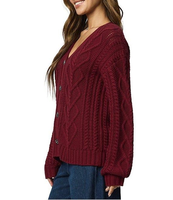 Splendid Harlow Hearts Cashmere Blend Cable Knit V-Neck Long Sleeve Cardigan Product Image