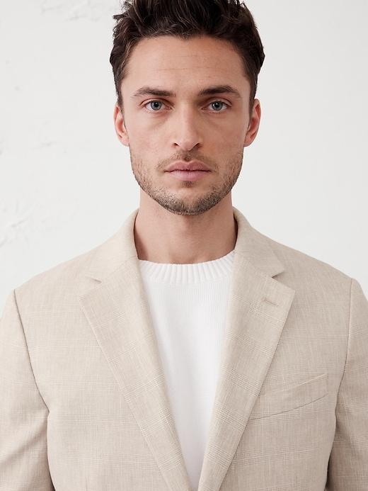 Tailored-Fit Linen-Blend Stone Glen Plaid Suit Jacket Product Image