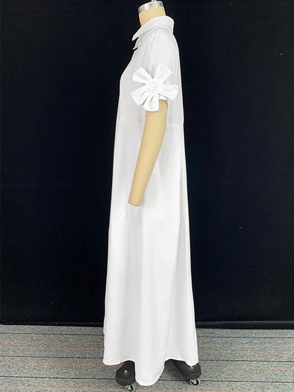 A-Line Loose Pleated Solid Color Split-Joint Lapel Maxi Dresses Shirt Dress Product Image