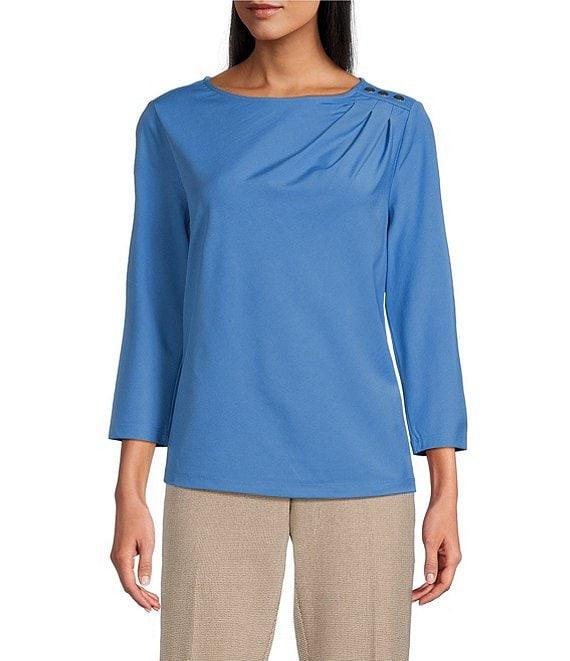 Investments Petite Size Knit 3/4 Sleeve Front Drape Crew Neck Top Product Image