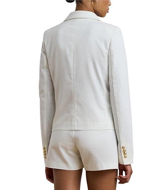 Lauren Ralph Lauren Stretch-Cotton Canvas Double Breasted Peak Lapel Gold Button Blazer Product Image