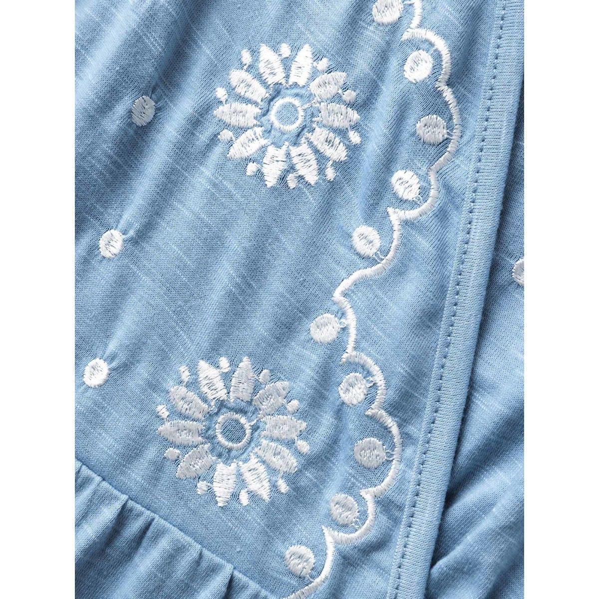 Plus Size Floral Embroidered Overlap Collar Shirred Cami Top Women Stone Resort Overlapping Overlap Collar Vacation Tank Tops Camis BloomChic 10/M Product Image